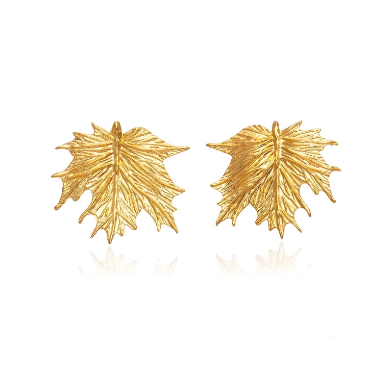 Gold Maple Leaf Earrings Milou Jewelry Wolf Badger