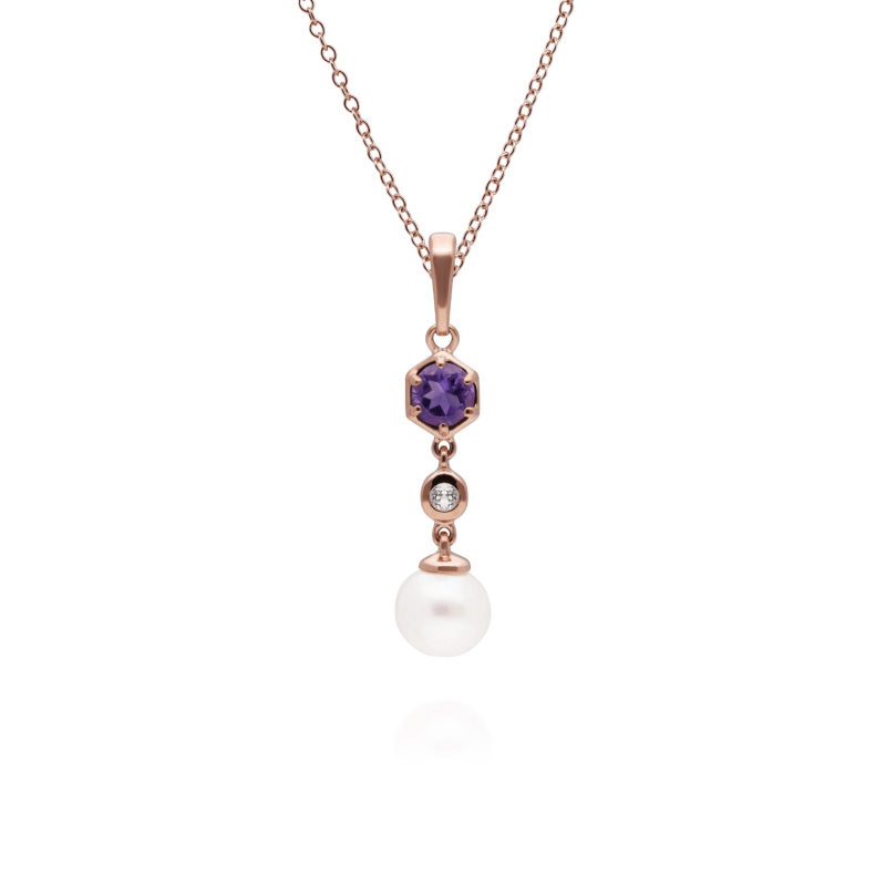 Thumbnail of Modern Pearl, Amethyst & Topaz Drop Pendant In Rose Gold image