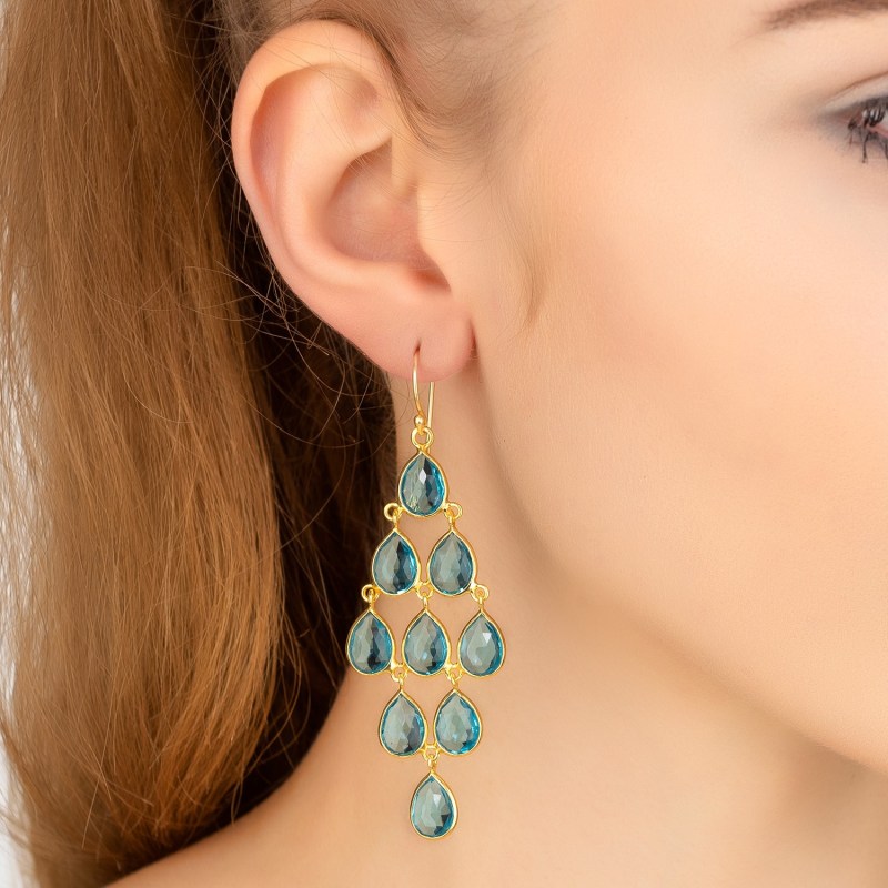 Thumbnail of Erviola Gemstone Cascade Earrings Gold Blue Topaz image