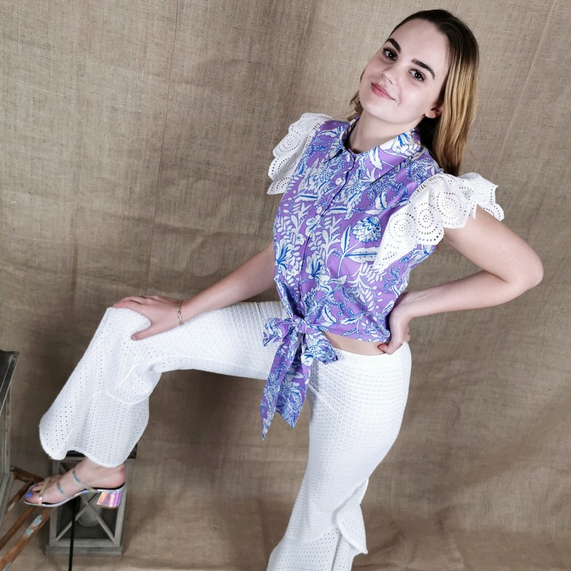 Thumbnail of Cotton Shirt With Ruffled Embroidered Sleeves image