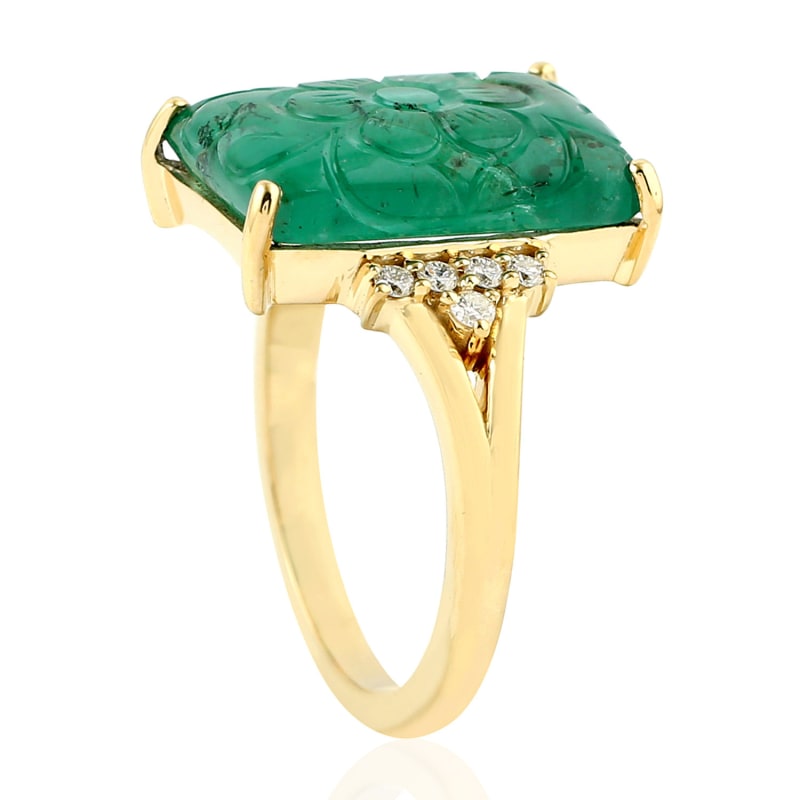 Thumbnail of 18Kt Gold Carving Emerald Natural Diamond Cocktail Ring image