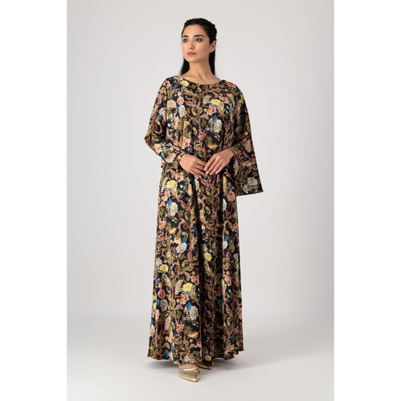 Thumbnail of Printed Silk Kaftan With One Fitted Sleeve In Black image