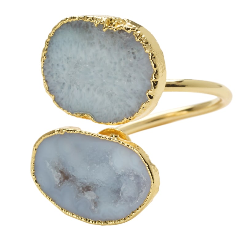 Thumbnail of White Grey Duo Crystal Adjustable Gold Ring image