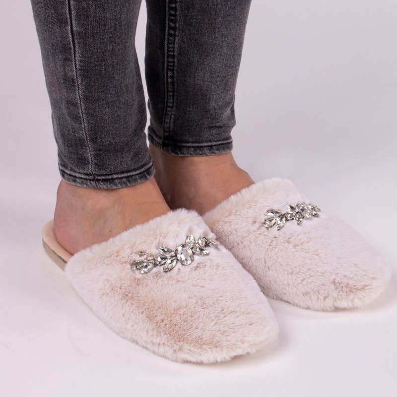 Thumbnail of Dido Elegant Diamante Mule Slippers In Cream image