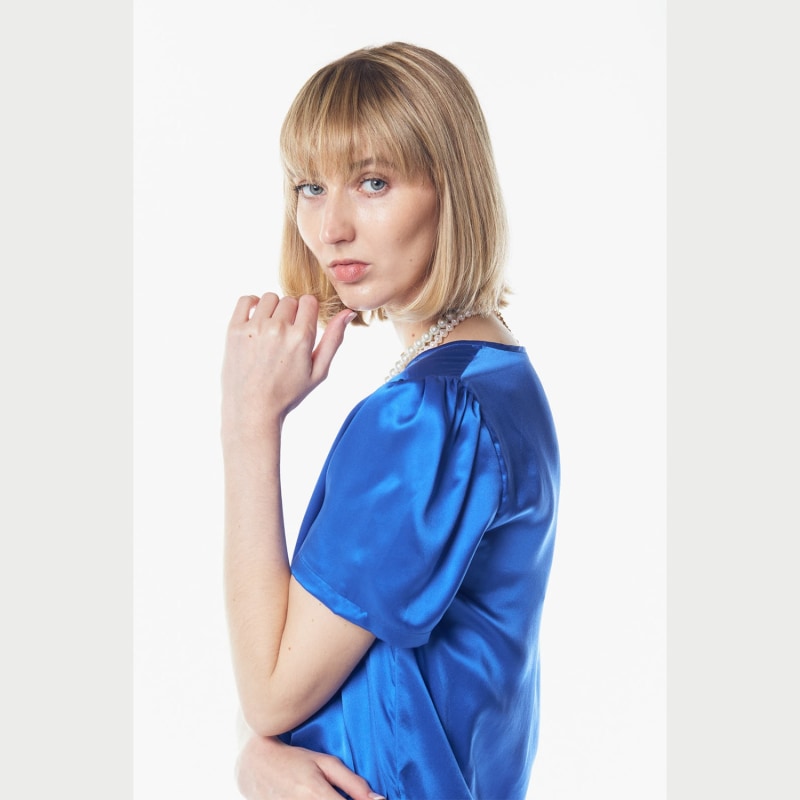 Thumbnail of Shining Blue V-neck Blouse image