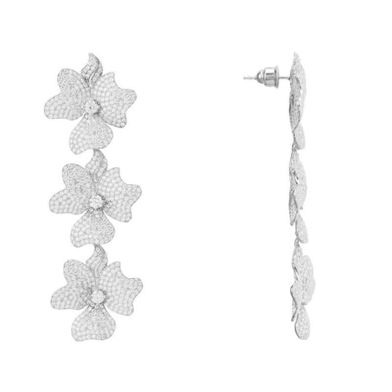 Thumbnail of Jasmine Flower Triple Drop Earrings Silver image