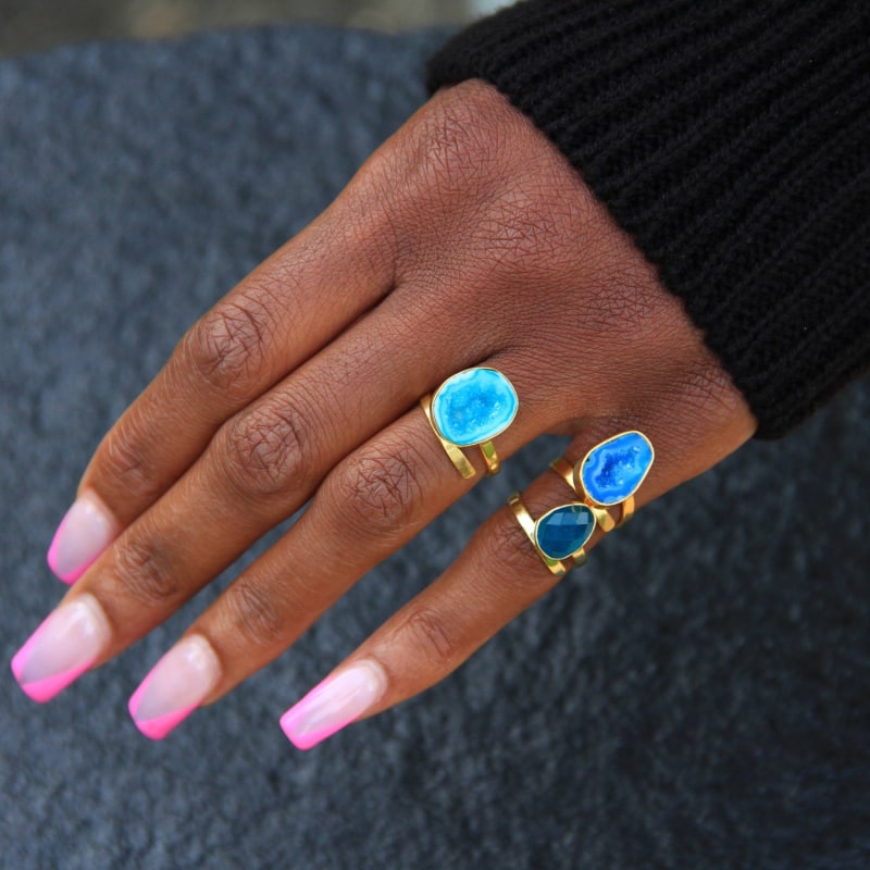 Thumbnail of Electric Blue Crystal Adjustable Gold Pinky Ring image