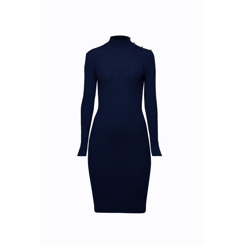 Thumbnail of Andrea Ribbed Wool Midi Dress In Midnight Blue image