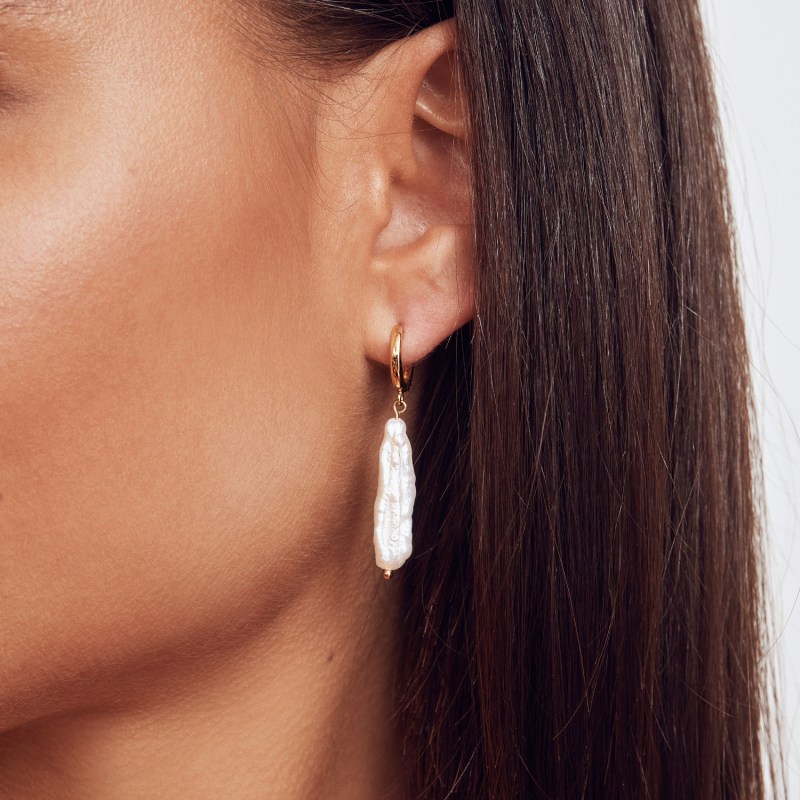 Thumbnail of Gold Baroque Pearl Shard Hoop Earrings image