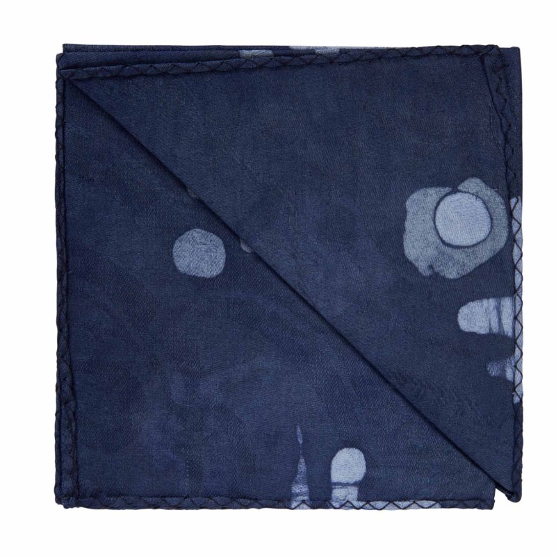 Thumbnail of Regent Navy Blue African Print Pocket Square With Leather Label image