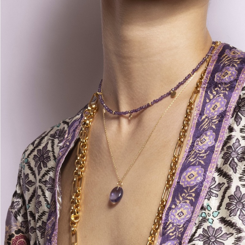 Thumbnail of Eva Amethyst Reversible Necklace With Gold Discs image