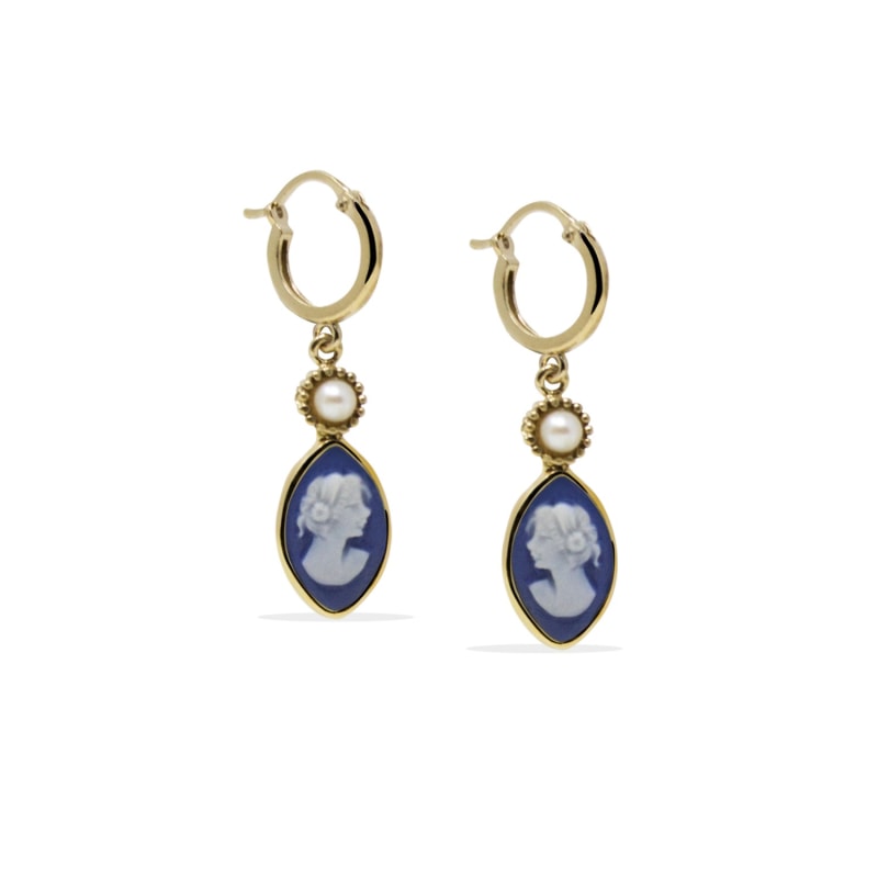 Thumbnail of Isabella Gold-Plated Blue Cameo Hoop Earrings image