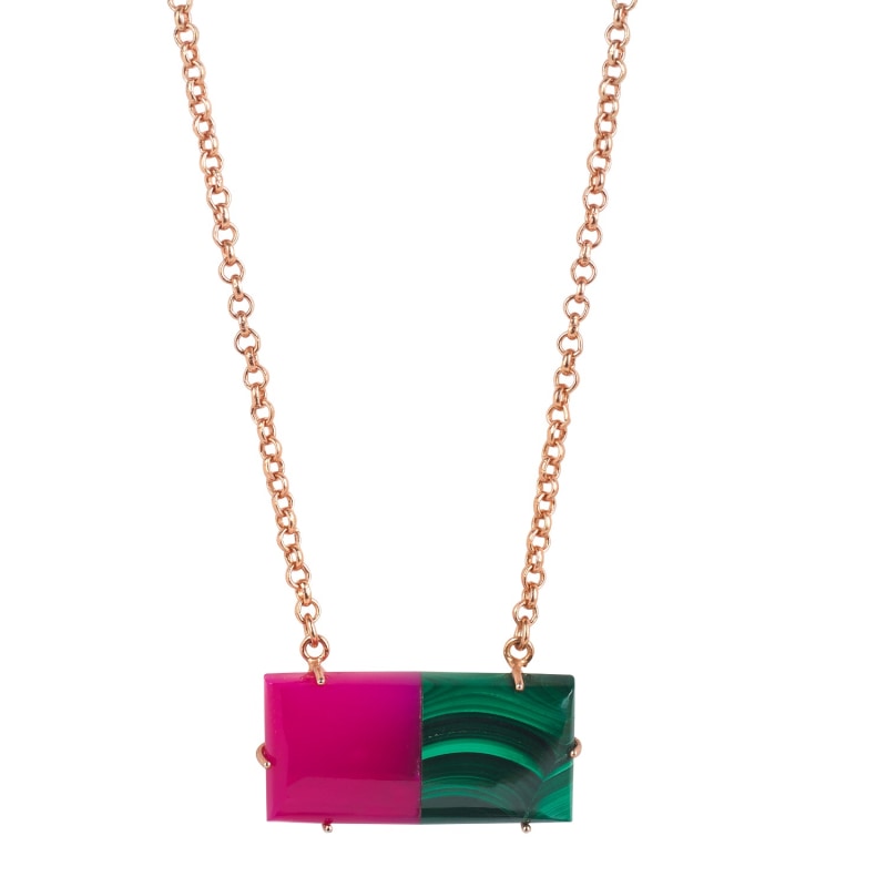 Thumbnail of 'Lady Yvonne' Rose Gold Pink Green Gemstone Statement Necklace image