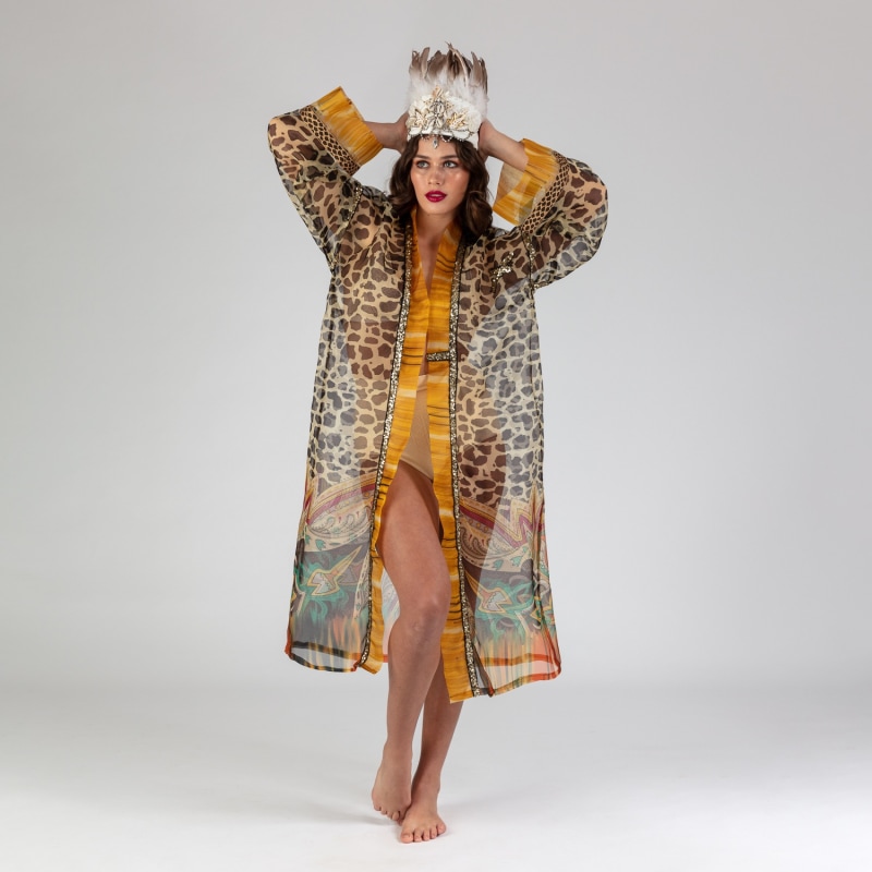 Thumbnail of Chiara - 100% Silk Wildly Bohemian Robe With Sequin Trims image