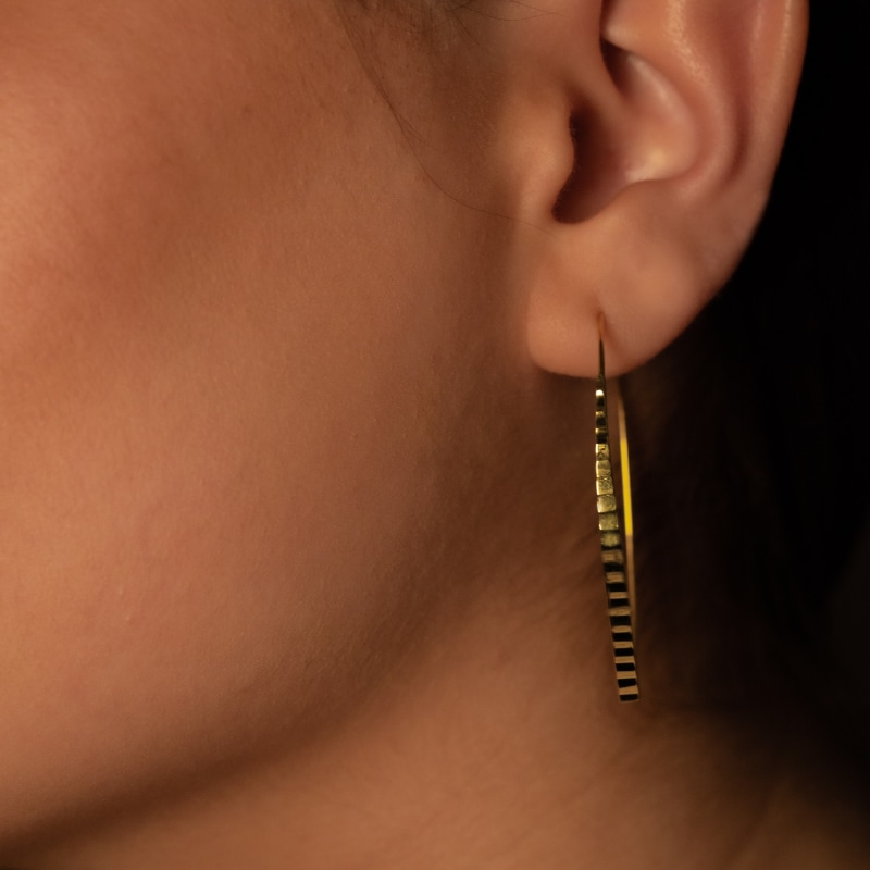 Thumbnail of Yellow Gold-Plated Diamond Cut Tapered Bar Pull Through Earring image