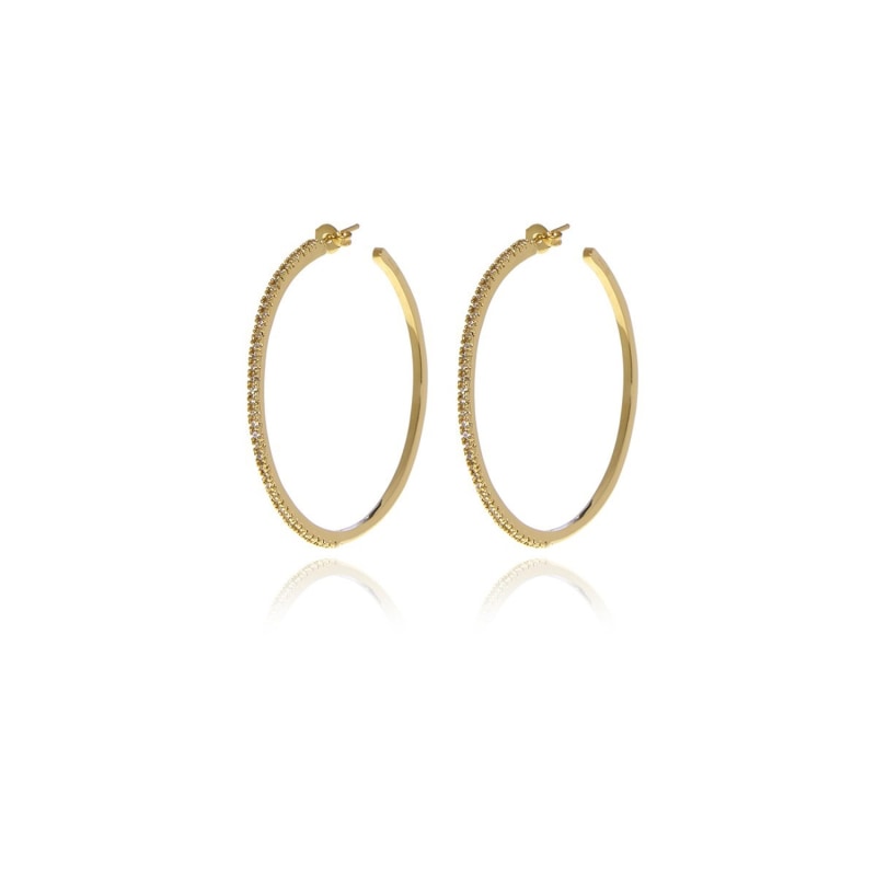 Thumbnail of Gold Signature Hoops Diamond Cut Earrings image