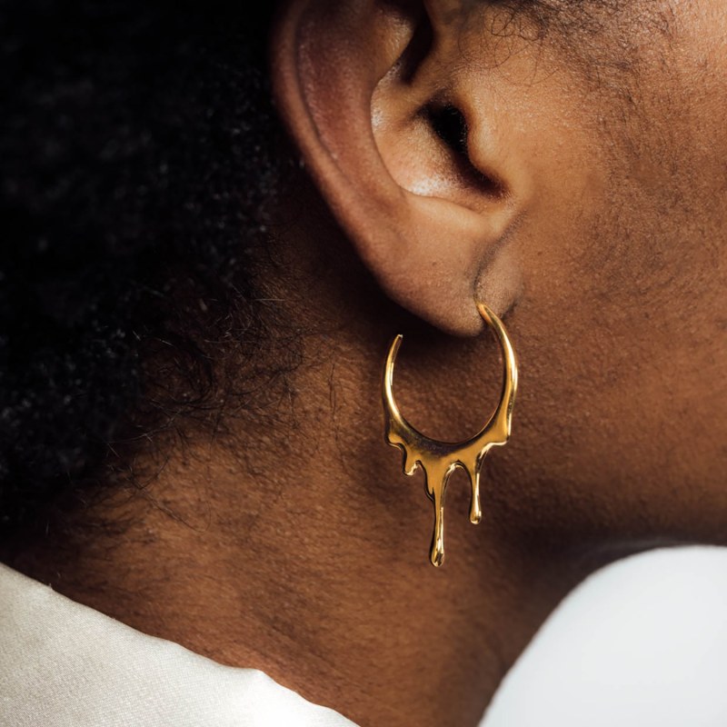 Thumbnail of Dripping Circular S Gold Vermeil Hoop Earrings image