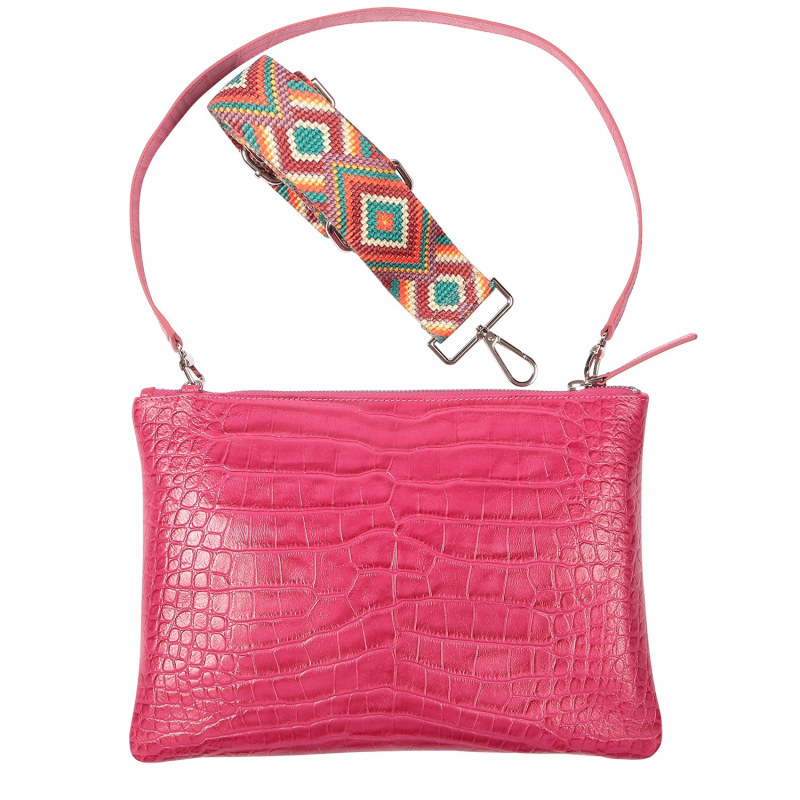 Rainbow Croc-Embossed Leather Bag In Fuchsia | SJW BAGS