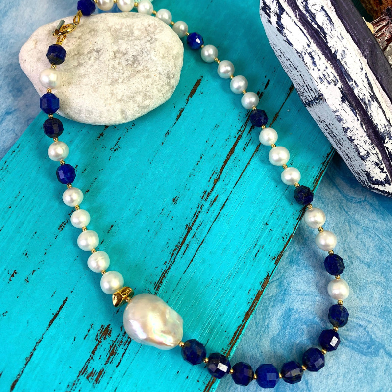 Thumbnail of Freshwater Pearls & Lapis Lazuli Multi-Way Short Necklace image