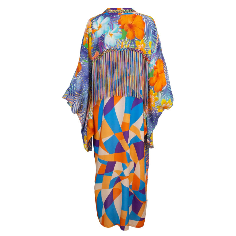 Thumbnail of Viscose Kimono With Embroidery & Fringe Details image