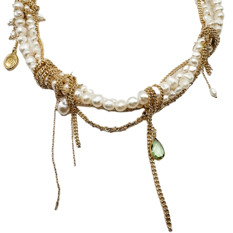 Thumbnail of Undone Pearl And Gold Chain Necklace image