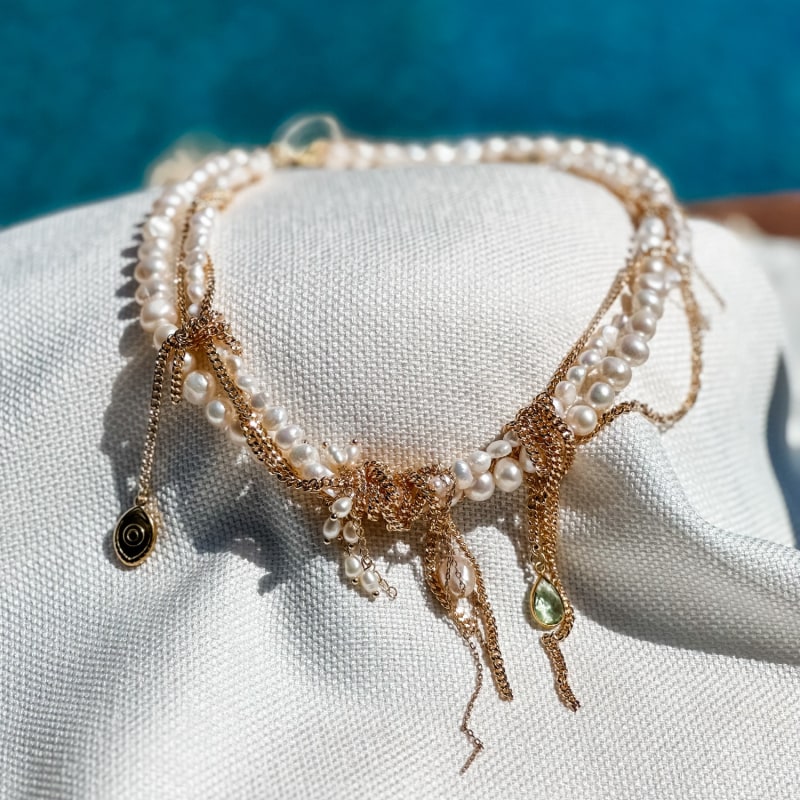 Thumbnail of Undone Pearl And Gold Chain Necklace image