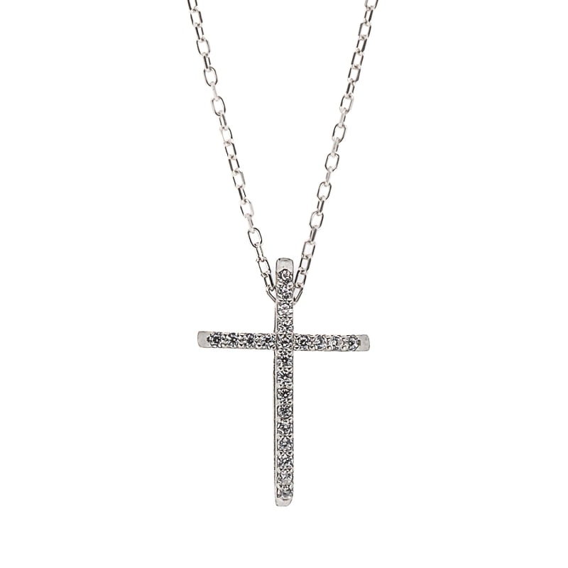 Unique Diamond Cross Necklace Silver by Ebru Jewelry