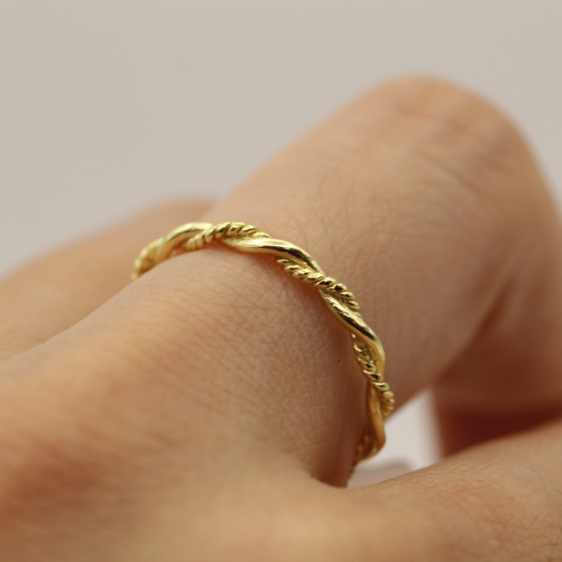 Unique Thin Rope Design Yellow Gold Ring, VicStoneNYC Fine Jewelry