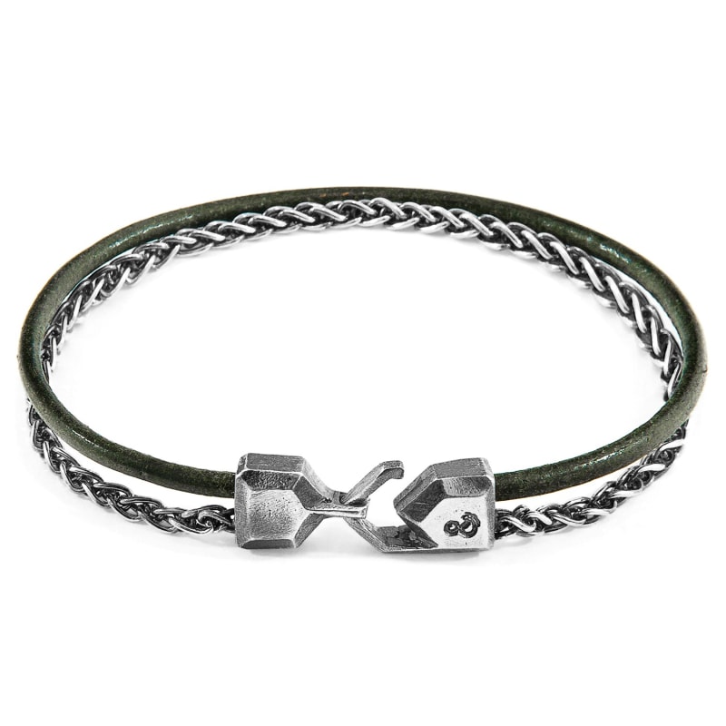 Thumbnail of Racing Green Staysail Mast Silver & Round Leather Bracelet image