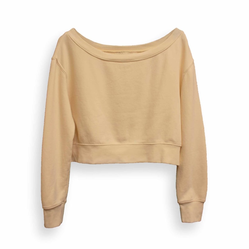 Thumbnail of Untamed Off-Shoulder Cropped Sweatshirt - Button Mushroom Ecru image