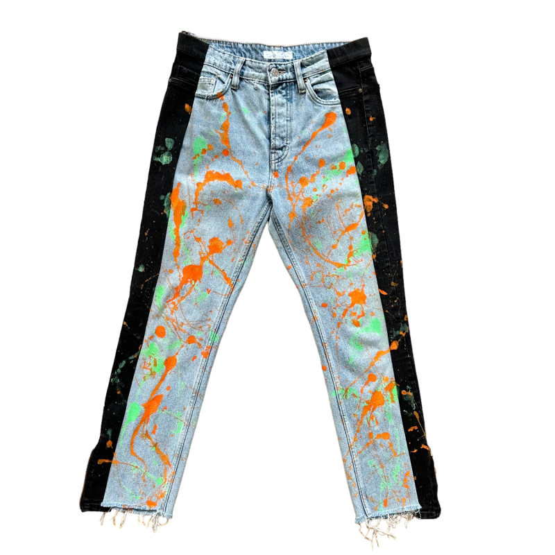 Thumbnail of Upcycled Splashed Hybrid Jeans - Blue & Black image