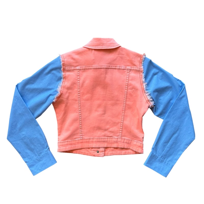 Thumbnail of Upcycled Shirt Sleeve Hybrid Denim Jacket - Salmon & Blue image