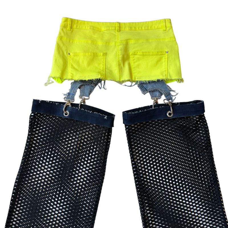 Thumbnail of Upcycled Skirt-Belt With Mesh Garters - Yellow & Blue & Black image