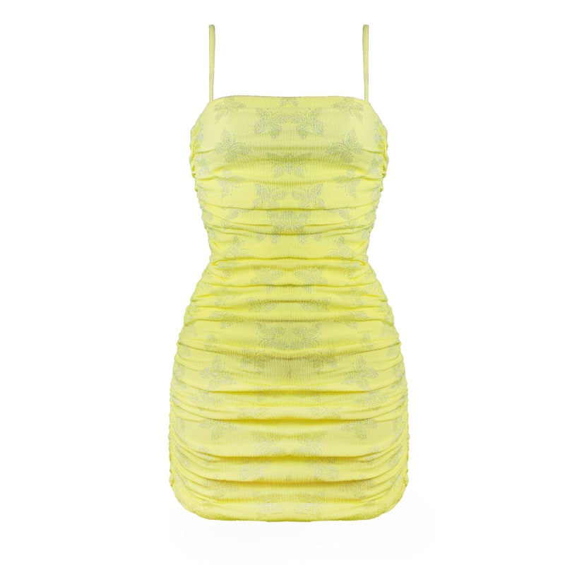 French Kiss Diamanté Butterfly Lemon Ruched Cami Dress | Elsie & Fred ...