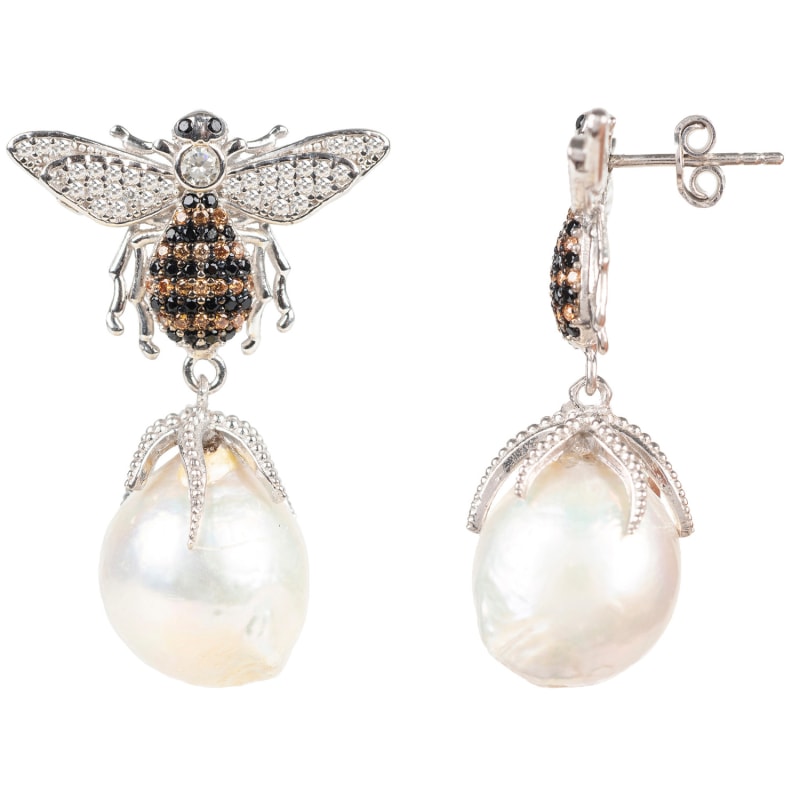 Thumbnail of Baroque Pearl Honey Bee Drop Earrings Silver image