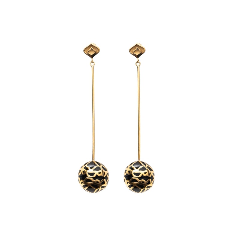 Thumbnail of Signature Gold Sphere Onyx Resin Dangle Earrings image