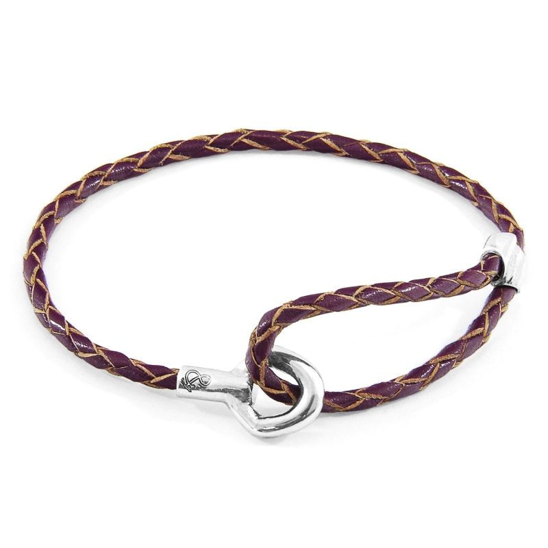 Thumbnail of Deep Purple Blake Silver & Braided Leather Bracelet image