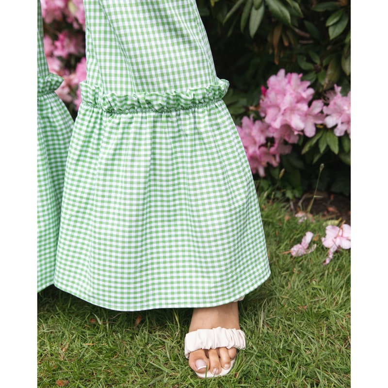 Thumbnail of The Ginger Flare Frill Trouser In Green Gingham image