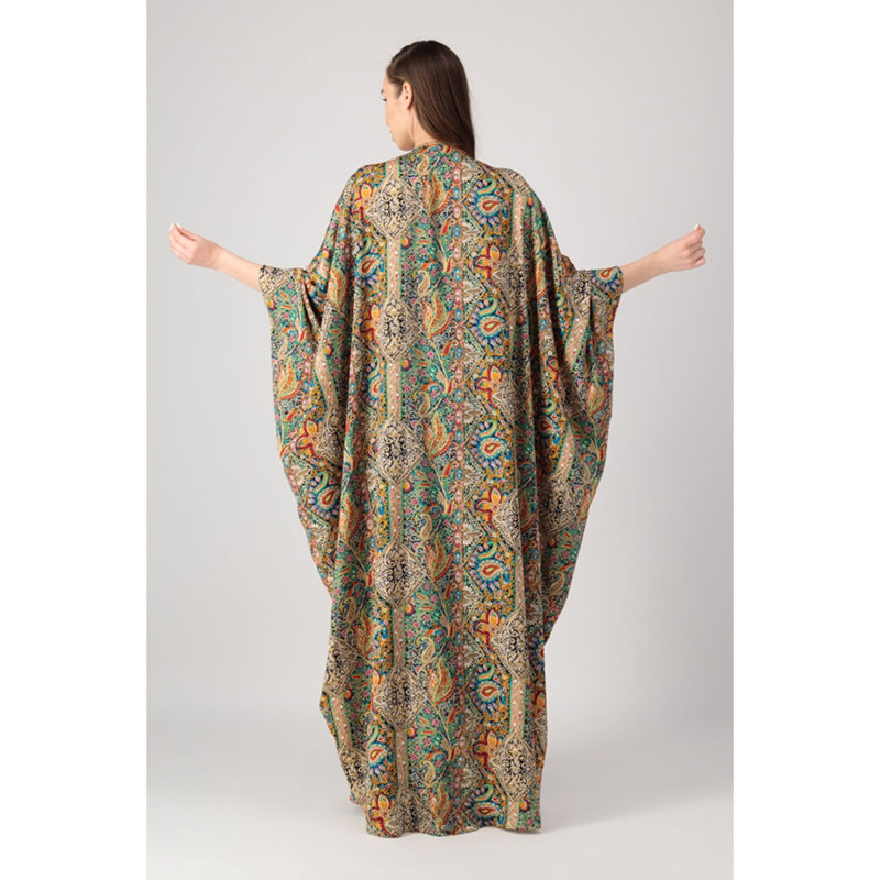Semi mariposa linen abaya with embroidered daisy flowers cuff