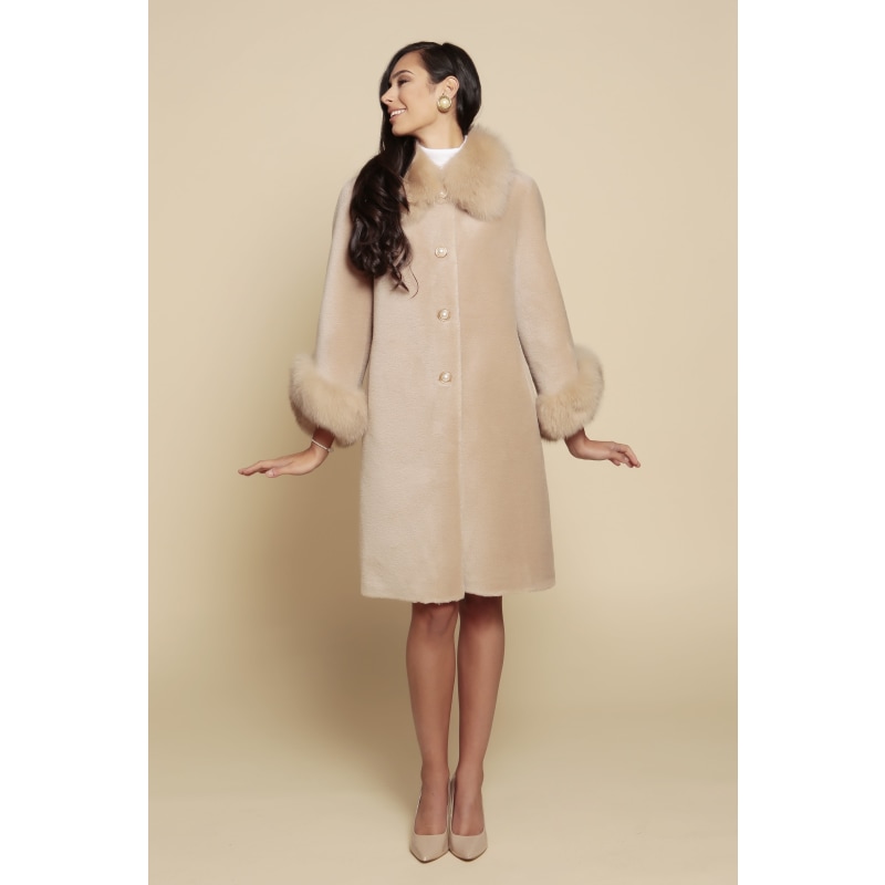 Thumbnail of 'Monroe' 100% Wool & Faux Fur Teddy Coat - Neutrals image