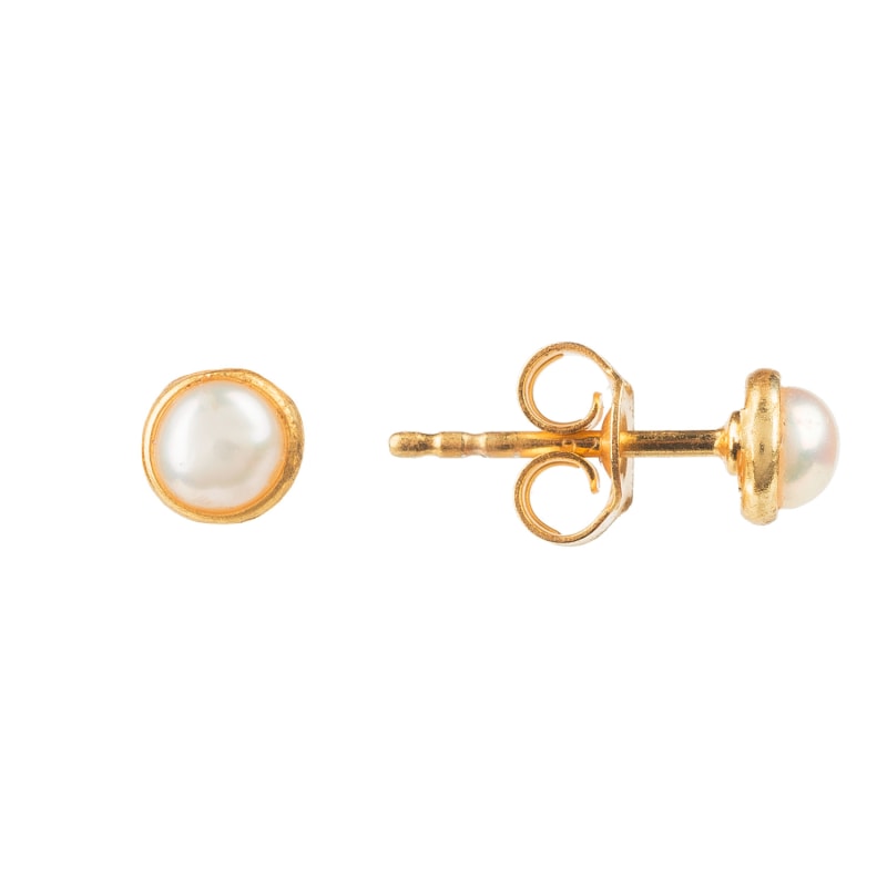 Thumbnail of Petite Stud Earrings Gold White Pearl image