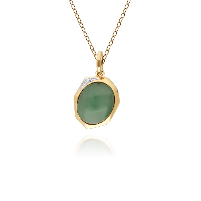 Thumbnail of Irregular Dyed Green Jade & Diamond Pendant image