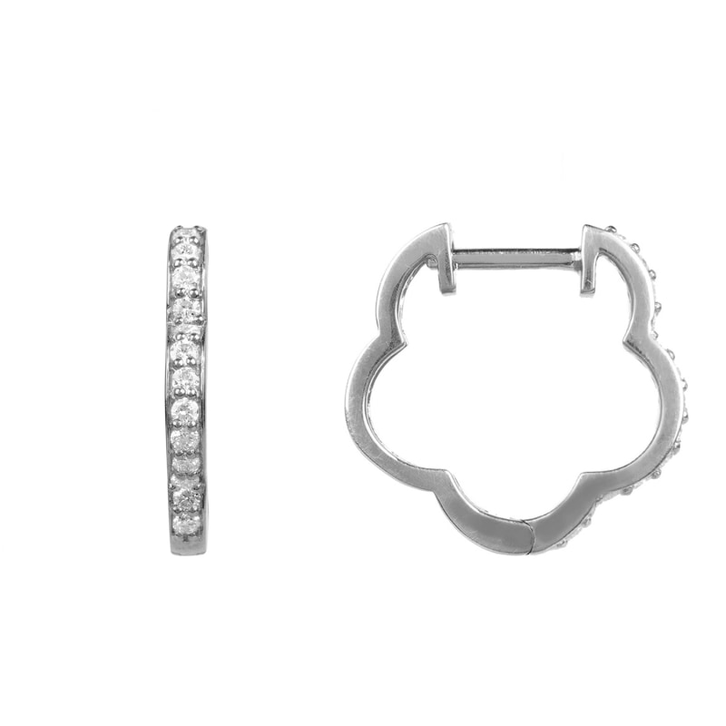 Thumbnail of Diamond Flower Clover Huggie Hoop Earrings Silver image