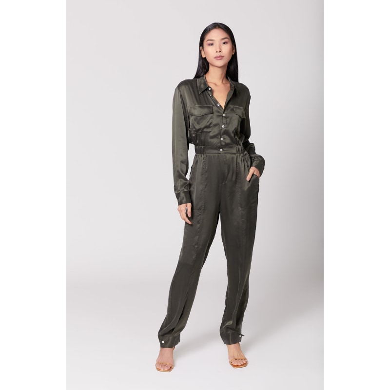 Olive green utility jumpsuit deals