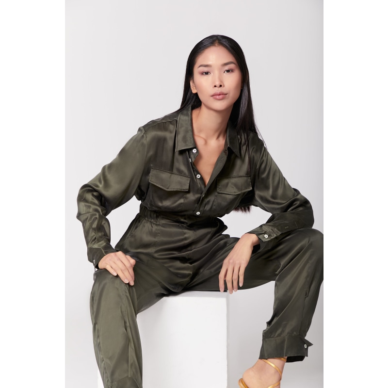 Olive green utility jumpsuit outlet