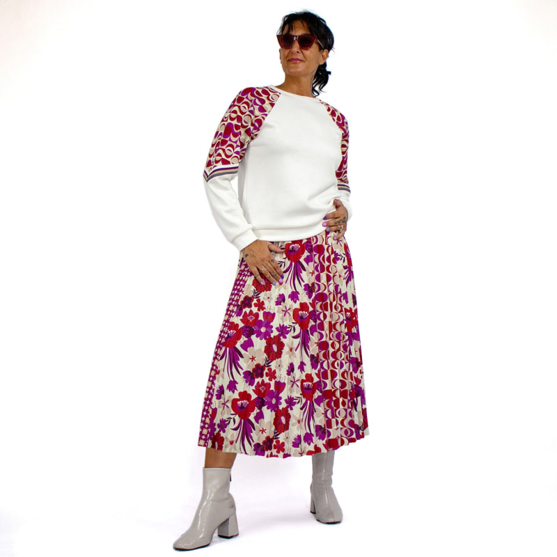 Thumbnail of Half Circle Pleated Midi Skirt With Floral & Geometric Print image