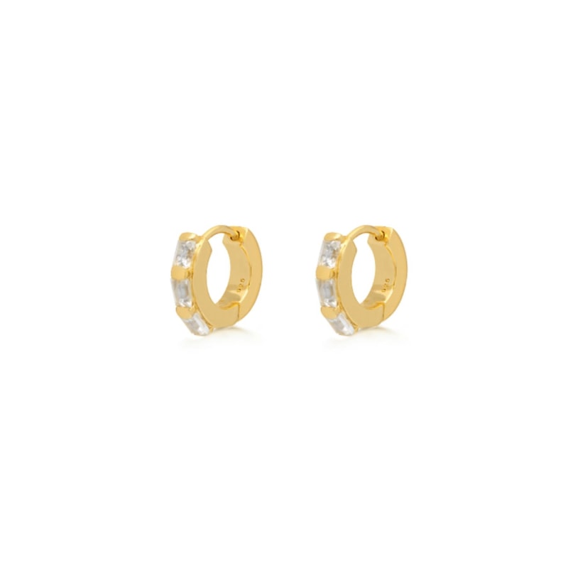 Thumbnail of White Topaz Mini Hoop Earrings In Gold image