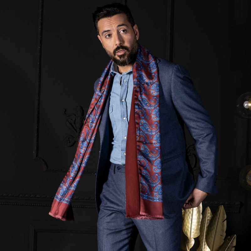 Elizabetta Santino - Wool Backed Silk Scarf for Men - Blue