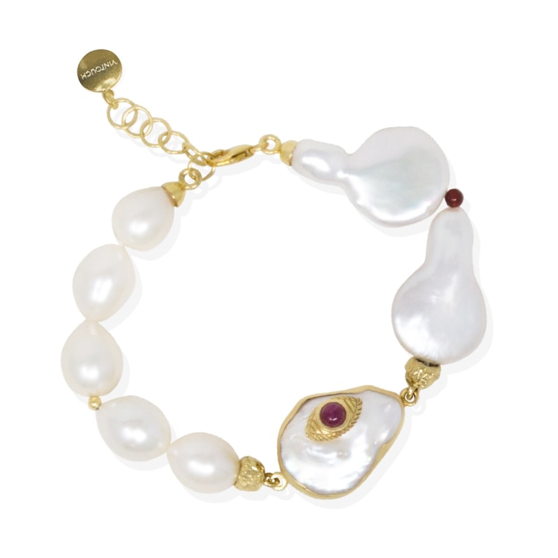 Thumbnail of The Eye Gold-Plated Ruby & Pearl Bracelet image