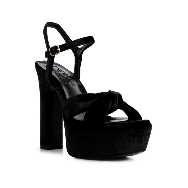 Black velvet chunky heels sales